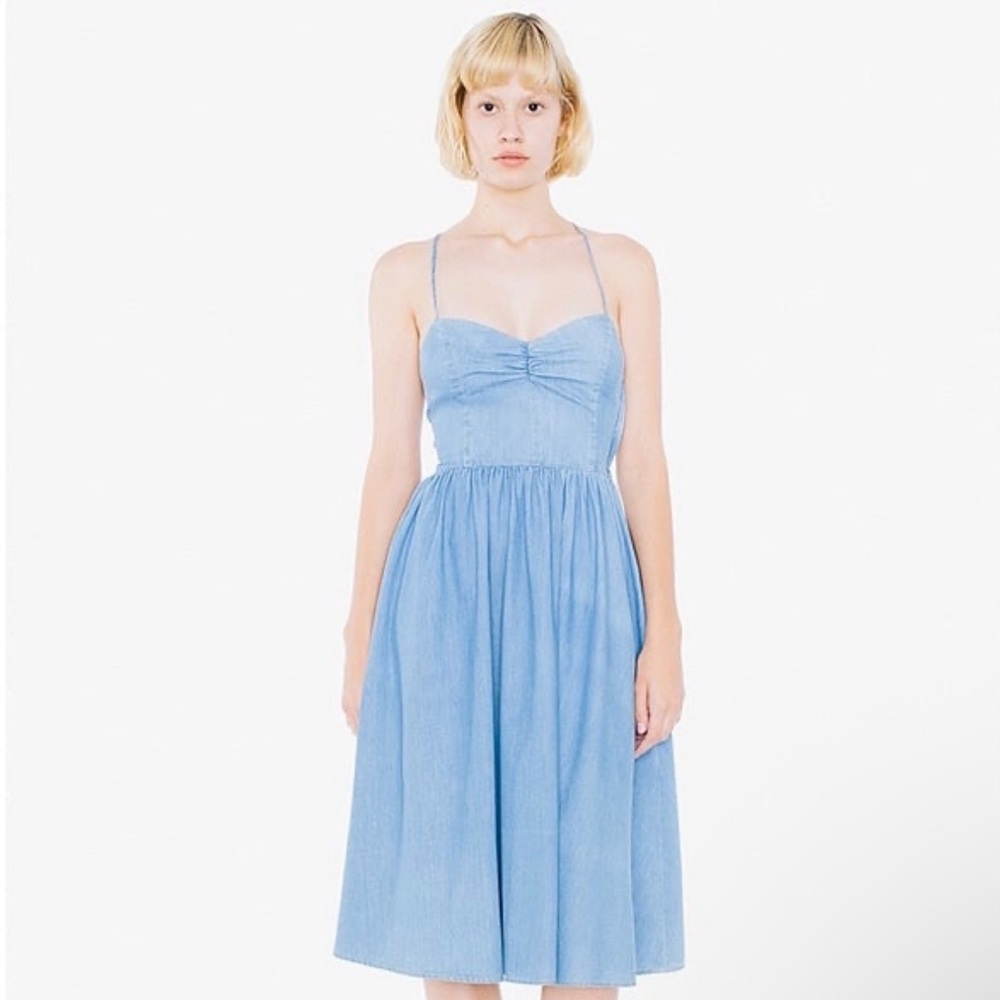 American Apparel Lightweight Denim Midi Laced Back Dress